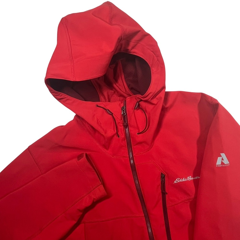 Eddie Bauer First Ascent Softshell Jacket Mens Large Red Full Zip Hooded *Flaw